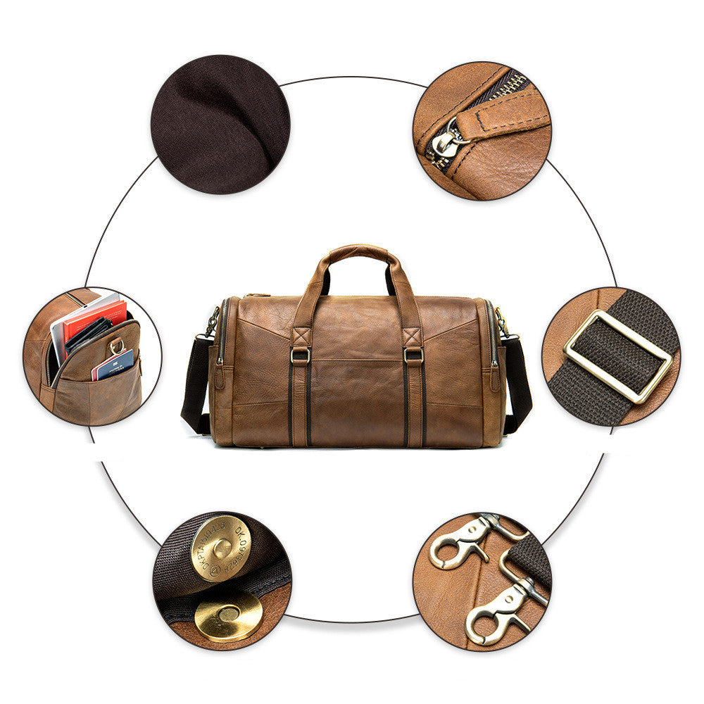 Genuine Leather Men's Business Travel Handbag Top Layer Cowhide One-shoulder Travel Bag Duffel Bag - Shipfound