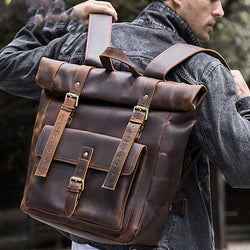 Men's Crazy Horse Leather Travel Backpack - Shipfound