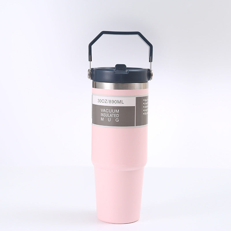 Portable Car Cup Stainless Steel Cup Travel Sports Water Bottle With Handle Cover Coffee Tumbler Cup - Shipfound