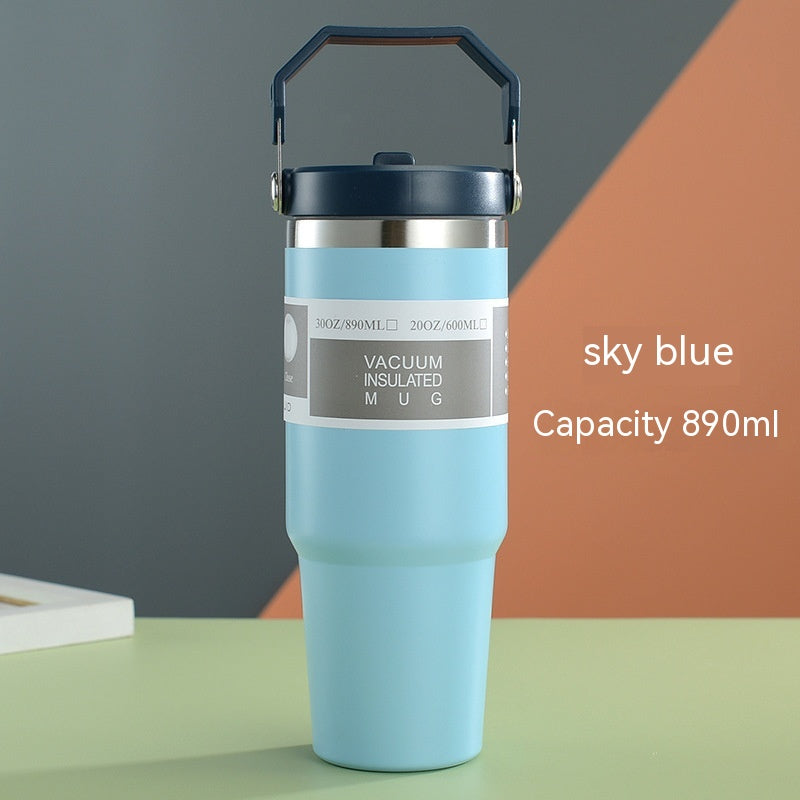 Portable Car Cup Stainless Steel Cup Travel Sports Water Bottle With Handle Cover Coffee Tumbler Cup - Shipfound