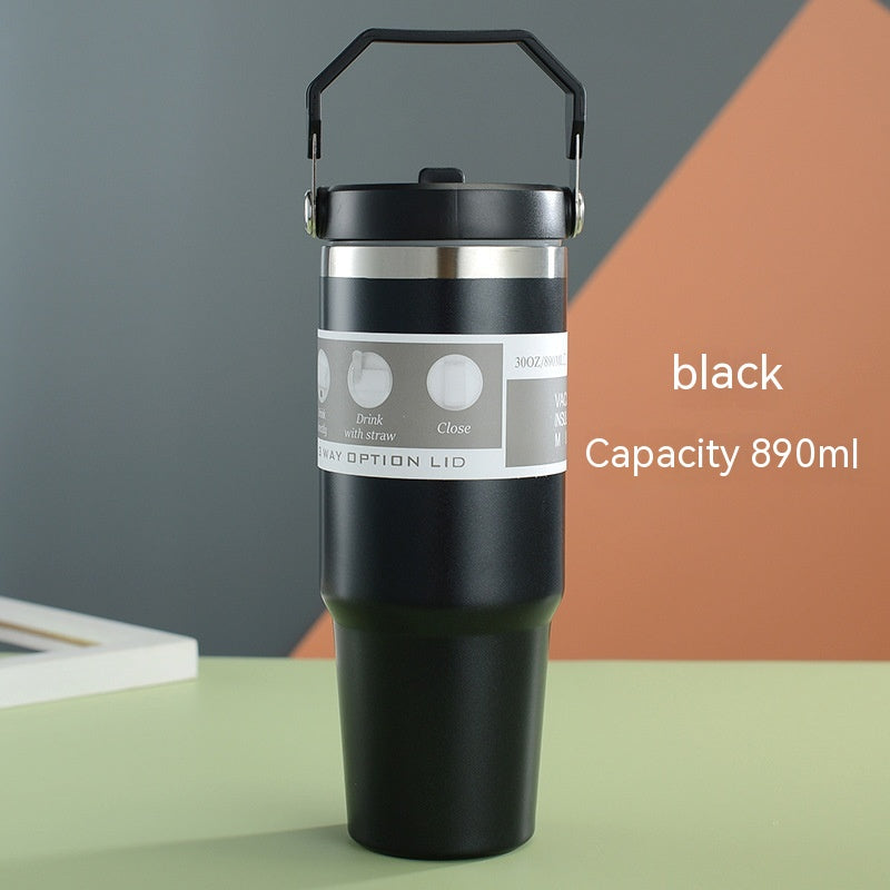 Portable Car Cup Stainless Steel Cup Travel Sports Water Bottle With Handle Cover Coffee Tumbler Cup - Shipfound