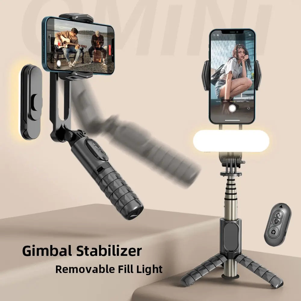 Handheld Gimbal Stabilizer Mini Selfie Stick Tripod with Removable Fill Light - Shipfound