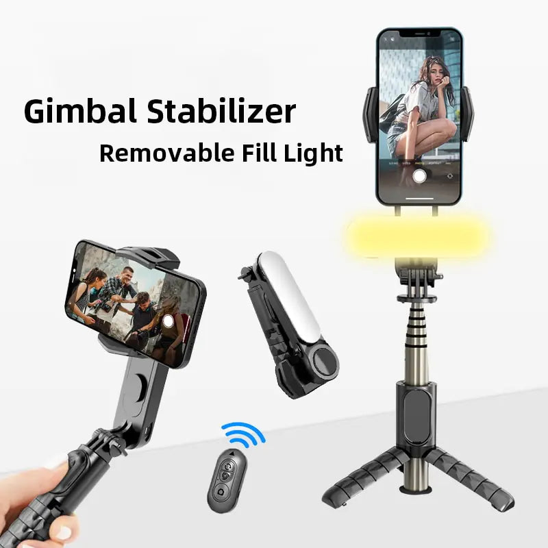 Handheld Gimbal Stabilizer Mini Selfie Stick Tripod with Removable Fill Light - Shipfound