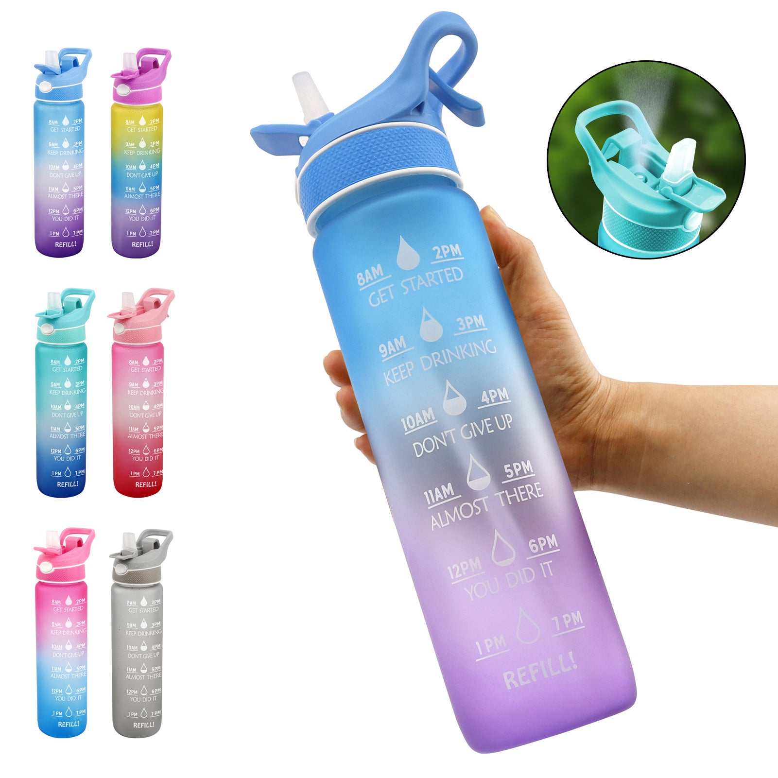 1000ML Plastic Spray Water Bottle Scrub Bounce Cover Straw Space Cup Sports Water Bottle - Shipfound