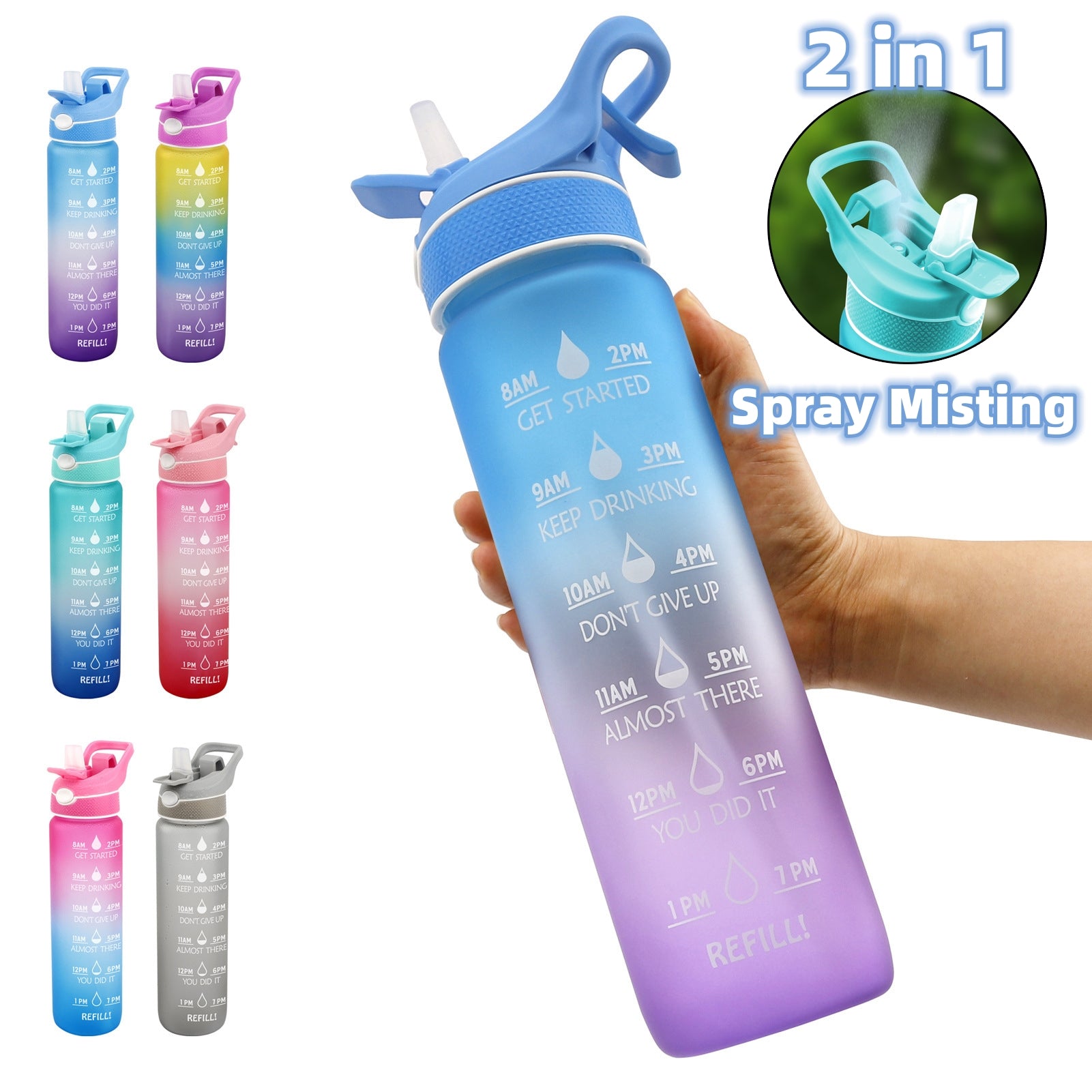 1000ML Plastic Spray Water Bottle Scrub Bounce Cover Straw Space Cup Sports Water Bottle - Shipfound