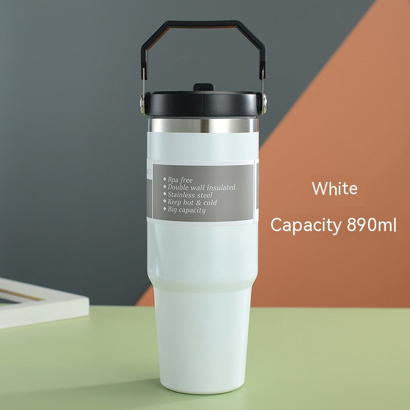 Portable Car Cup Stainless Steel Cup Travel Sports Water Bottle With Handle Cover Coffee Tumbler Cup - Shipfound