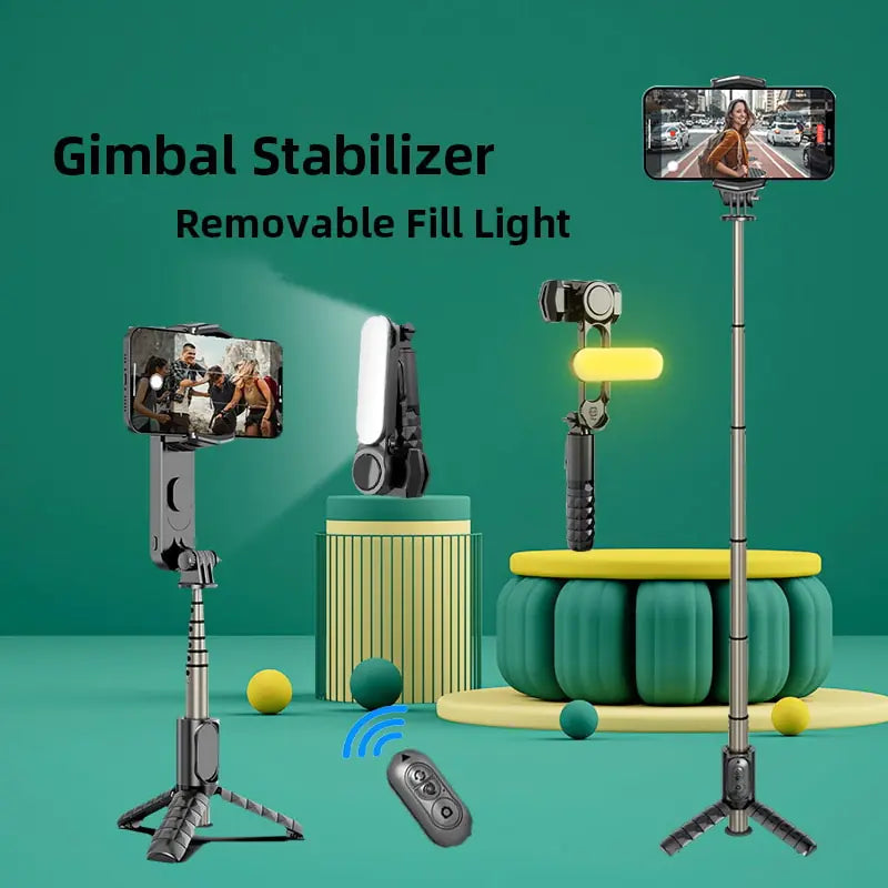 Handheld Gimbal Stabilizer Mini Selfie Stick Tripod with Removable Fill Light - Shipfound