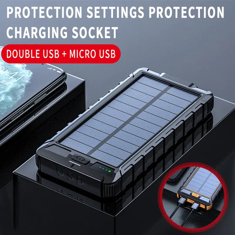 Solar Fast Charging Power Bank Portable 20000mAh Charger Waterproof - Shipfound